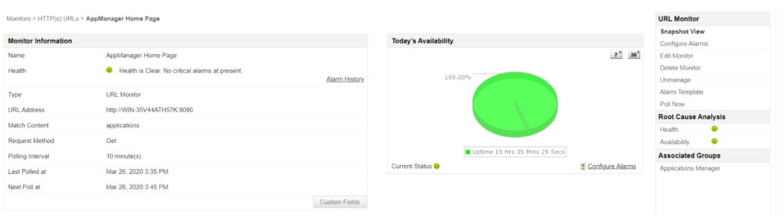 Applications Manager website monitor